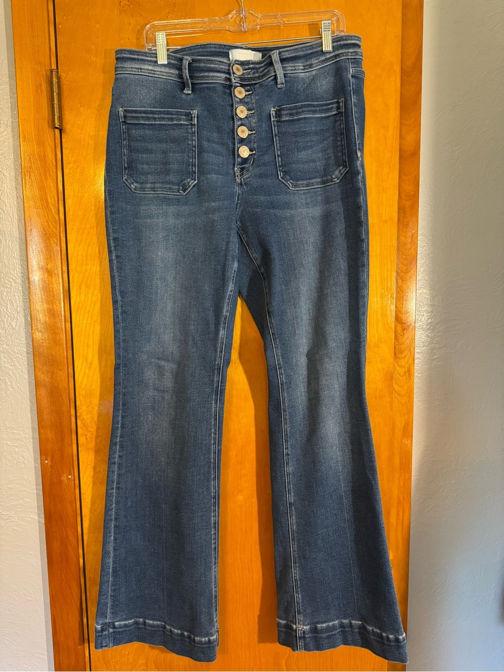 Medium Blue Flare Jeans with Button-Fly